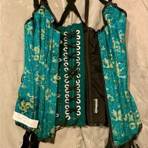 Teal and Black Lace-Up Corset